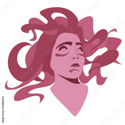 head of a young beautiful woman with makeup and big hair logos  pink colors