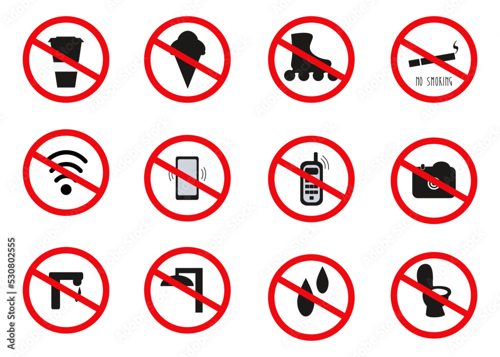 Prohibition restriction signs set Vector illustrations Isolated on a white background. Prohibition restriction signs set Vector illustrations Isolated on a white background.
