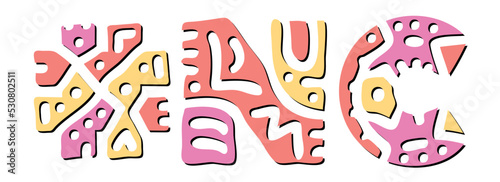 NC Hashtag. Doodle isolate text. Colored curves decorative doodle letters. Hashtag #NC is abbreviation for the US American state North Carolina for print, booklet, banner, flyer.