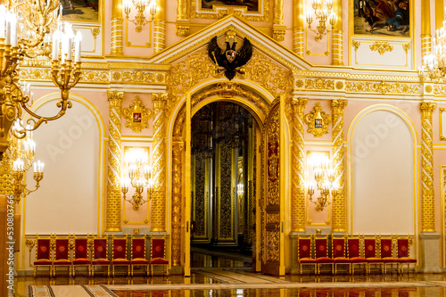 Interiors and details of the Grand Kremlin Palace in Moscow Russia
