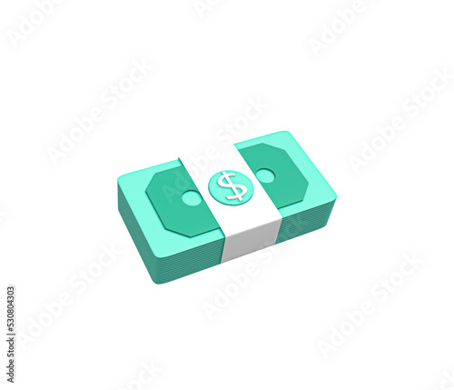 Money and cash bundle 3d icon. Dollar and bucks bundle stack symbol. Stack of US Dollar notes in green color. packs of paper money. In transparent png