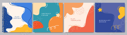 Vector illustration. Square banner template. Hand drawn doodle shapes. Design elements for social media, blog post, mobile app banner, web advertisement. Trendy abstract colorful background