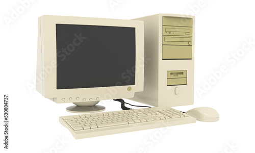 ld vintage desktop computer With keyboard and mouse. Old fashioned desktop PC. Retro style personal computer.  In transparent png