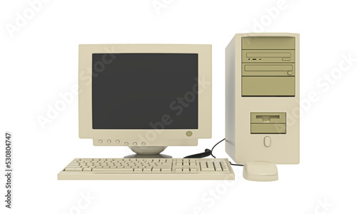 ld vintage desktop computer With keyboard and mouse. Old fashioned desktop PC. Retro style personal computer.  In transparent png