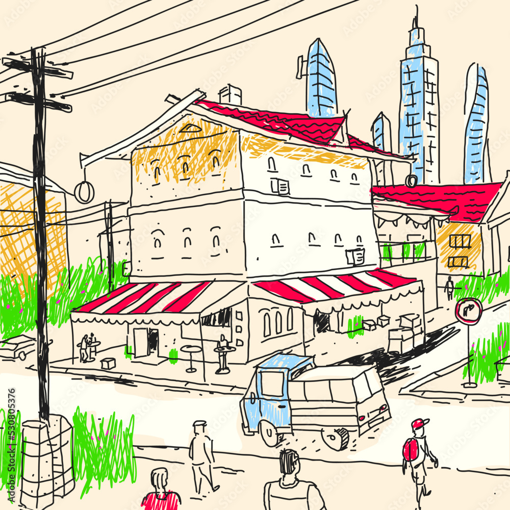 Vector Illustration City Landscape Sketch Stock Vector Adobe Stock