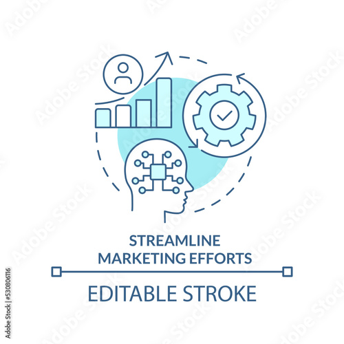 Streamline marketing efforts turquoise concept icon. Benefit of AI in business abstract idea thin line illustration. Isolated outline drawing. Editable stroke. Arial, Myriad Pro-Bold fonts used