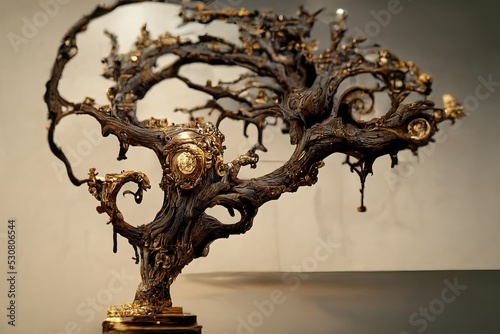 Baroque sculpture of a tree, 3d render