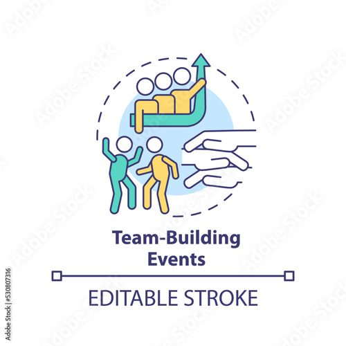 Team building events concept icon. Corporate development activities abstract idea thin line illustration. Isolated outline drawing. Editable stroke. Arial, Myriad Pro-Bold fonts used