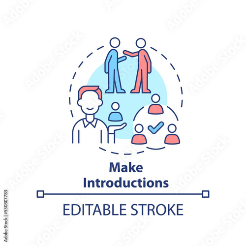 Make introductions concept icon. Common business event etiquette rule abstract idea thin line illustration. Isolated outline drawing. Editable stroke. Arial, Myriad Pro-Bold fonts used