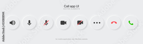 3d phone calling icon set. Streaming icon set. Video call buttons set. Collection of internet conversation buttons. A set of video communication elements. Call screen interface. Stock vector EPS10