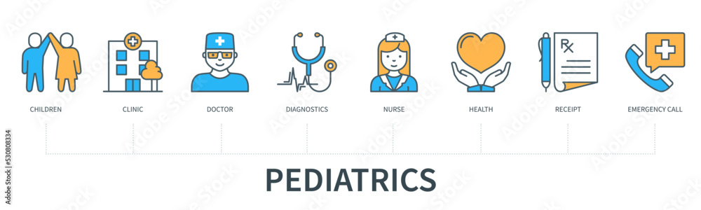 Pediatrics concept with icons in minimal flat line style