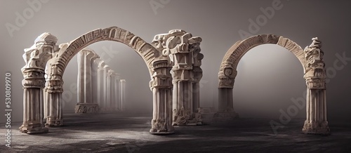 Photographie Raster illustration of decorative stone arches made of white marble
