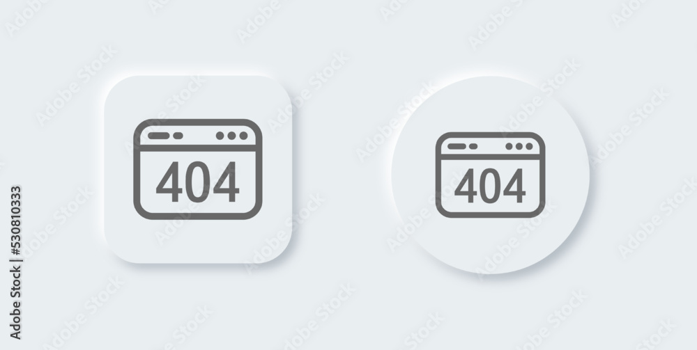 404 warning line icon in neomorphic design style. Error page signs vector illustration. 404 warning line icon in neomorphic design style. Error page signs vector illustration.