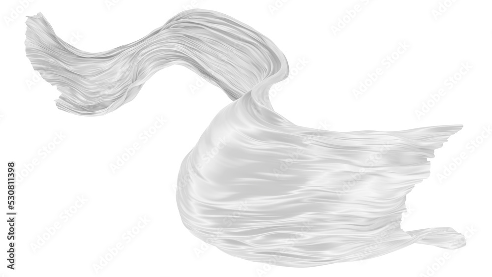 Beautiful flowing fabric of white wavy silk or satin. 3d rendering image. Beautiful flowing fabric of white wavy silk or satin. 3d rendering image.