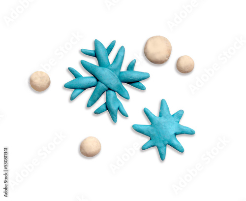 Plasticine snowflakes on a white background