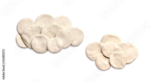 two clouds from plasticine on a white background