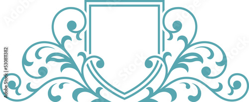 Heraldic monogram. Elegant shield template with flourish decor