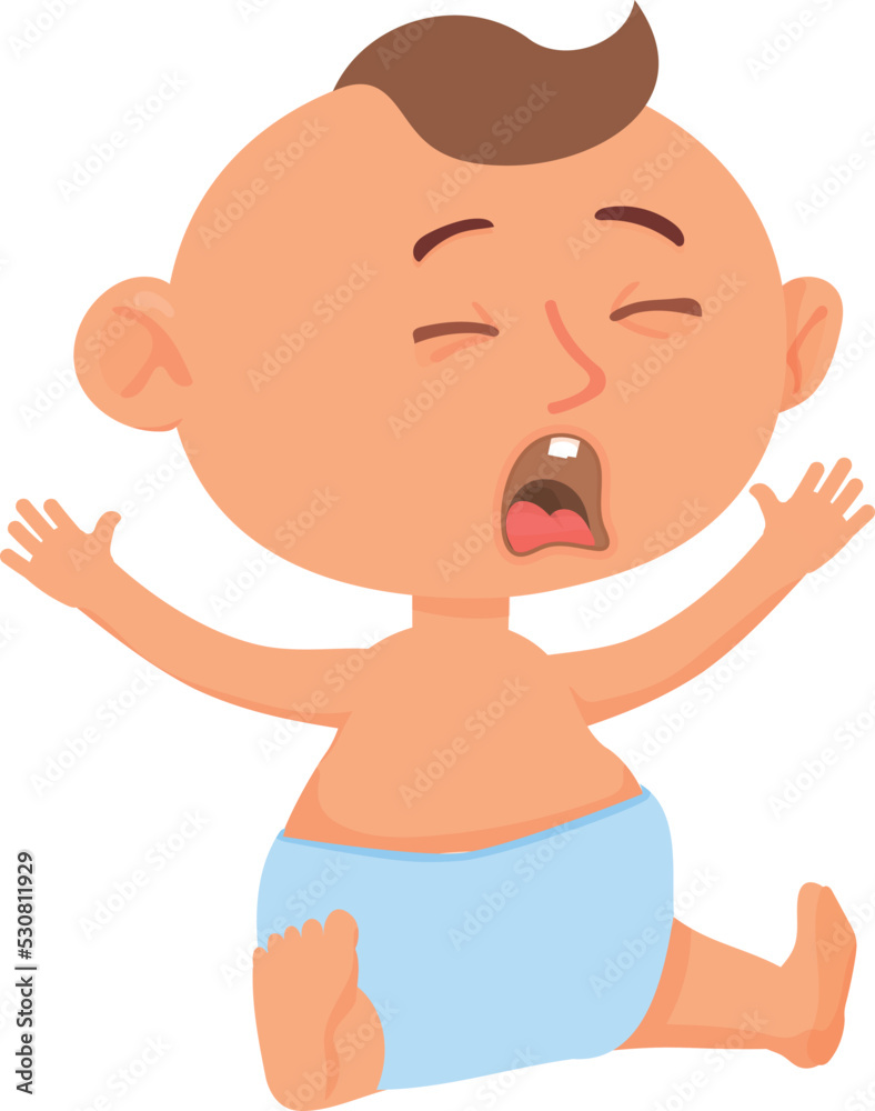 Crying toddler character. Cartoon newborn loudly yell