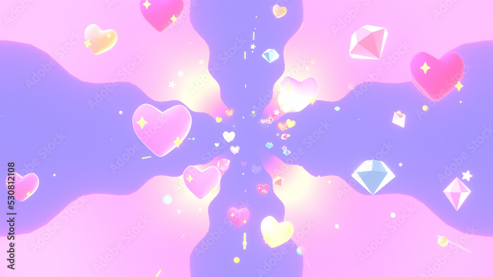 3d rendered hearts and diamonds galaxy.