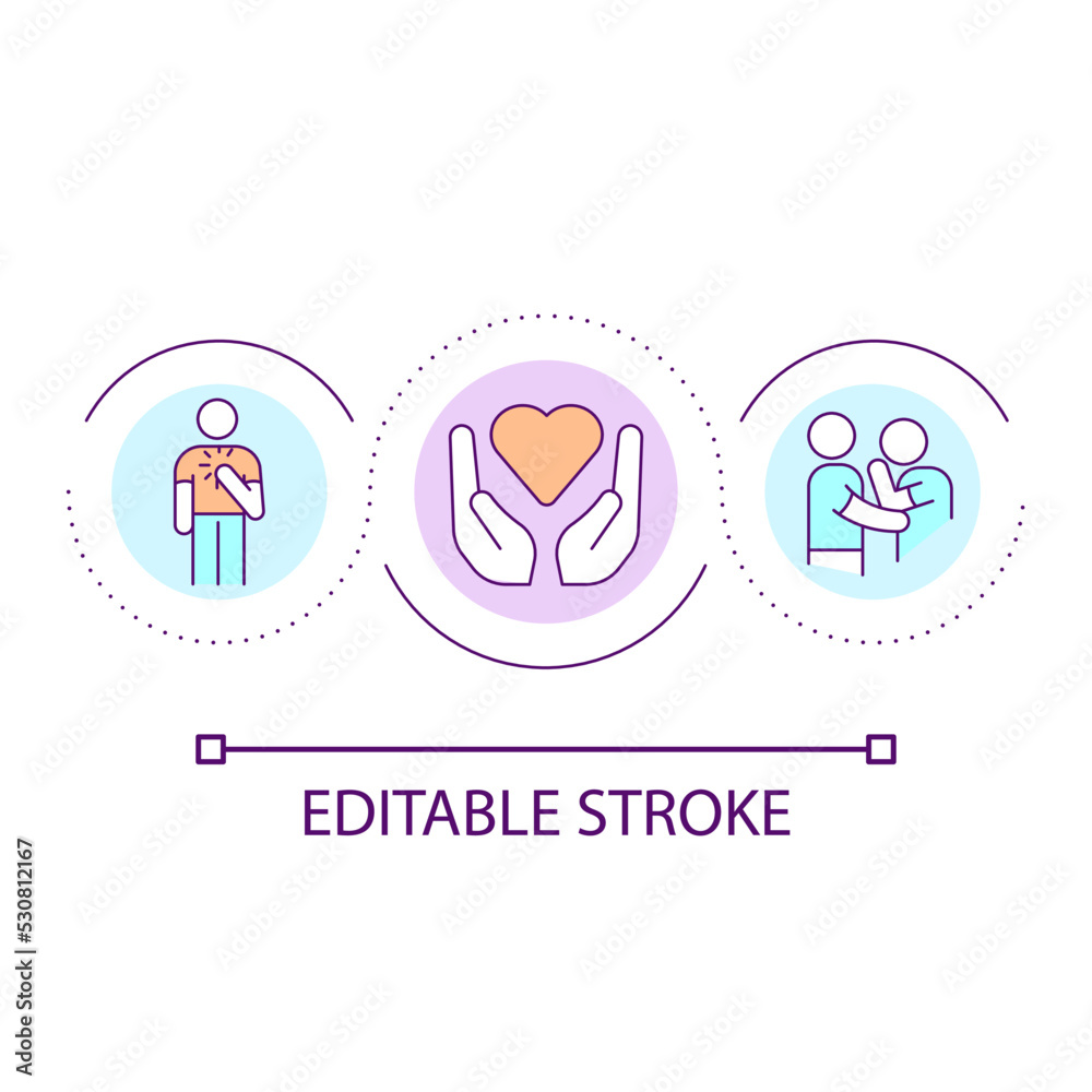 Showing love and affection loop concept icon. Empathy in friendships abstract idea thin line illustration. Compassionate feelings. Isolated outline drawing. Editable stroke. Arial font used Showing love and affection loop concept icon. Empathy in friendships abstract idea thin line illustration. Compassionate feelings. Isolated outline drawing. Editable stroke. Arial font used