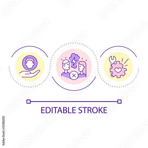 Resolving conflict in marriage loop concept icon. Managing arguments in relationship abstract idea thin line illustration. Handling crisis. Isolated outline drawing. Editable stroke. Arial font used