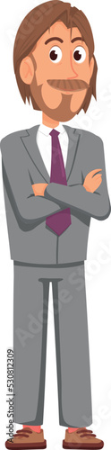 Office manager character. Businessman with crossed arms. Man in suit
