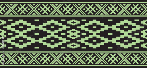 Vector green color seamless Belarusian national ornament. Ethnic endless black border, Slavic peoples frame.