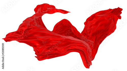 Beautiful flowing fabric of red wavy silk or satin. 3d rendering image.