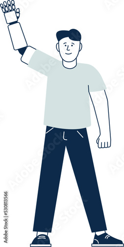 Man with prosthetic arm. Person with hand implant