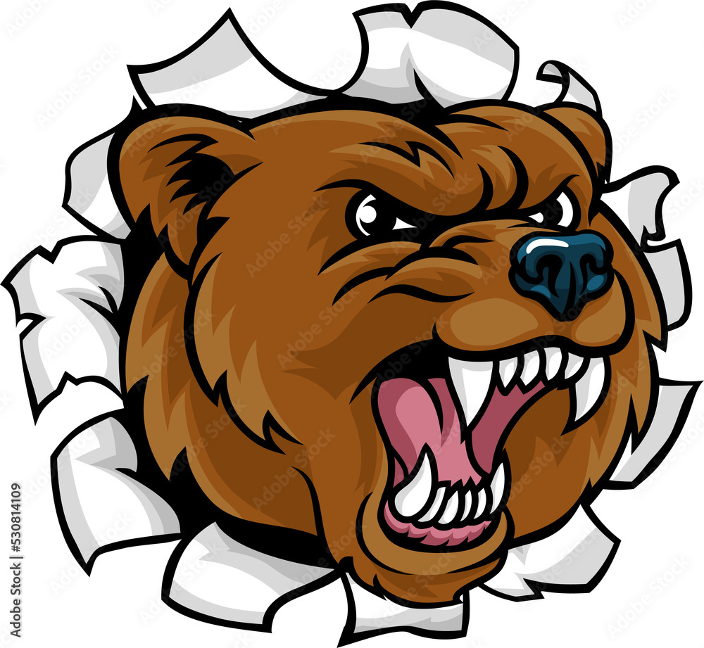 Bear Angry Mascot Background Breakthrough Bear Angry Mascot Background Breakthrough