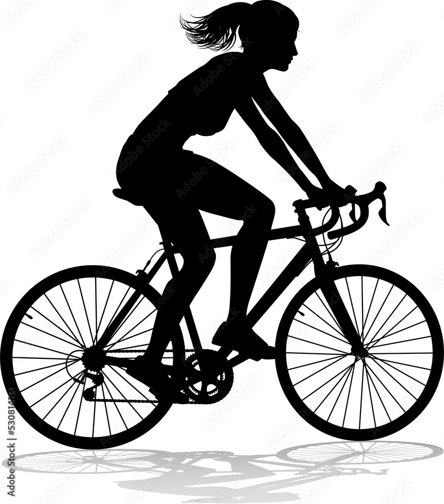Obraz premium Woman Bike Cyclist Riding Bicycle Silhouette