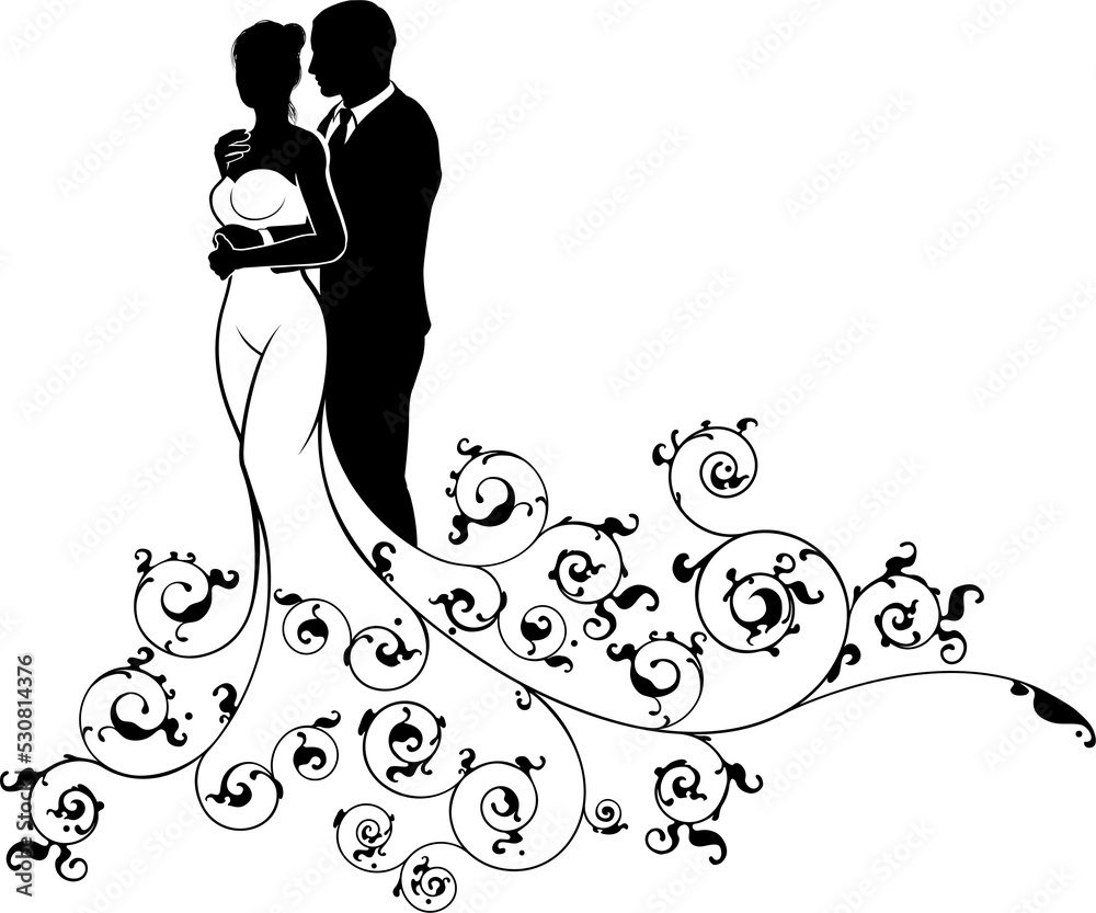 Bride and Groom Abstract Wedding Silhouette Design Bride and Groom Abstract Wedding Silhouette Design