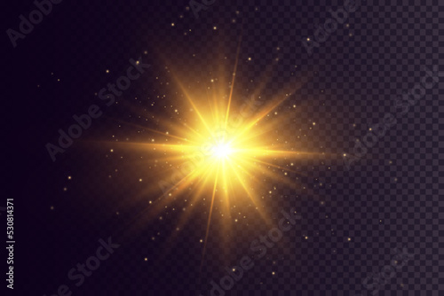 Fototapeta Naklejka Na Ścianę i Meble -  Light effect. Golden bright star, yellow sun. Starlight.