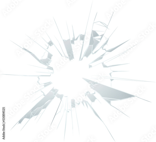 A gun shot bullet hole through a shattered glass background design element