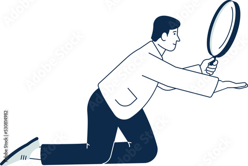 Man with big magnify glass. Searching person concept