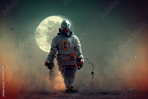Man going on the moon, 3d render