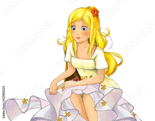 cartoon scene with princess queen isolated illustration for children