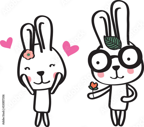 Rabbit cute. Easter bunny. Cartoon character.