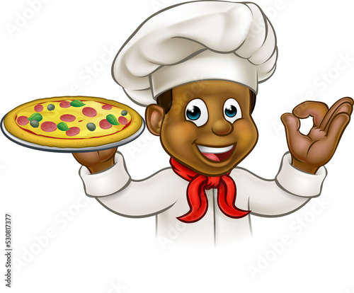 Cartoon Black Pizza Chef