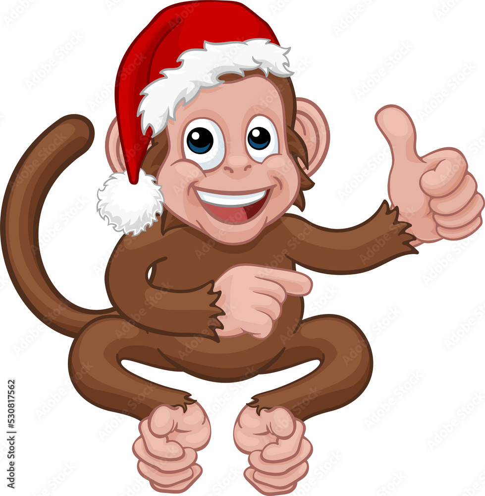 Christmas Monkey Cartoon Character in Santa Hat Christmas Monkey Cartoon Character in Santa Hat