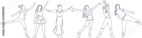 women dancing sketch ,contour on white background isolated vector