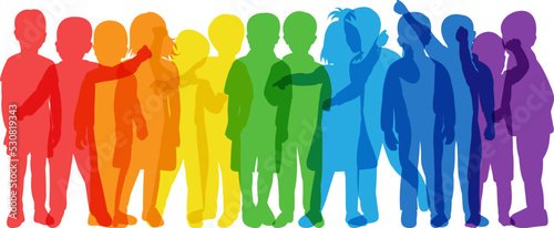 silhouette many kids crowd vector