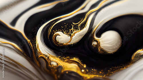 3 D render. Marble abstract acrylic background. Nature black marbling artwork texture. Golden glitter