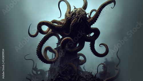 Scary monsters, mutants with tentacles. Horror background. Halloween.
