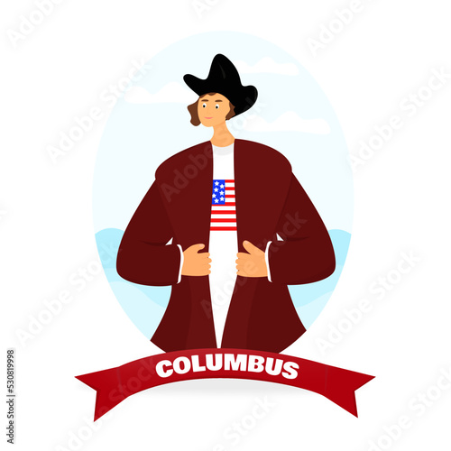 Christopher Columbus clip art avatar. Cartoon vector illustration of a man discovering America 1442