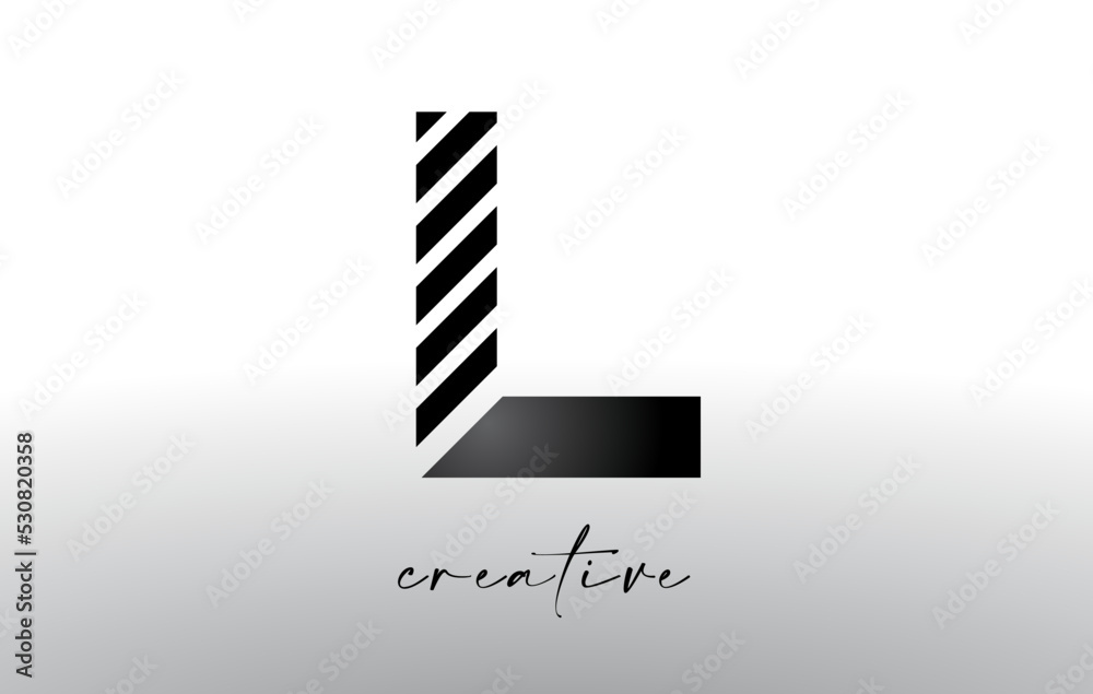 Lines Letter L Logo Design with Creative Lines Cut on half of The Letter