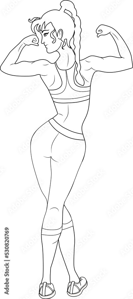 A young girl with a beautiful muscular body. Circuit. Black line. A young girl with a beautiful muscular body. Circuit. Black line.
