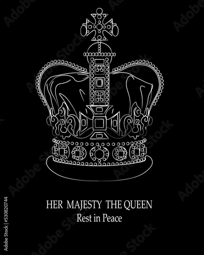 Imperial state crown of the UK ( United Kingdom of Great Britain and Northern Ireland ).The Queen Rest in Peace 1926-2022.  banner design.
