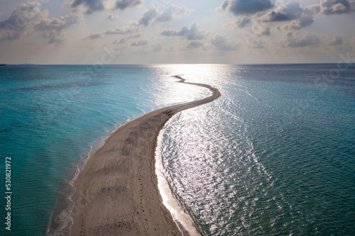 Aerial view, Asia, Indian Ocean, Maldives, Lhaviyani Atoll, Ocean with sandbar photo