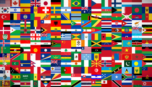 All sovereign countries flags with shadow in proportion 2:3